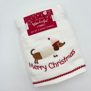 Christmas Dachshund Dog Hand Towels Set of 2 Embroidered Holiday Decor